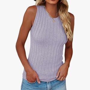 Lavender Sleeveless Ribbed Knit Top
